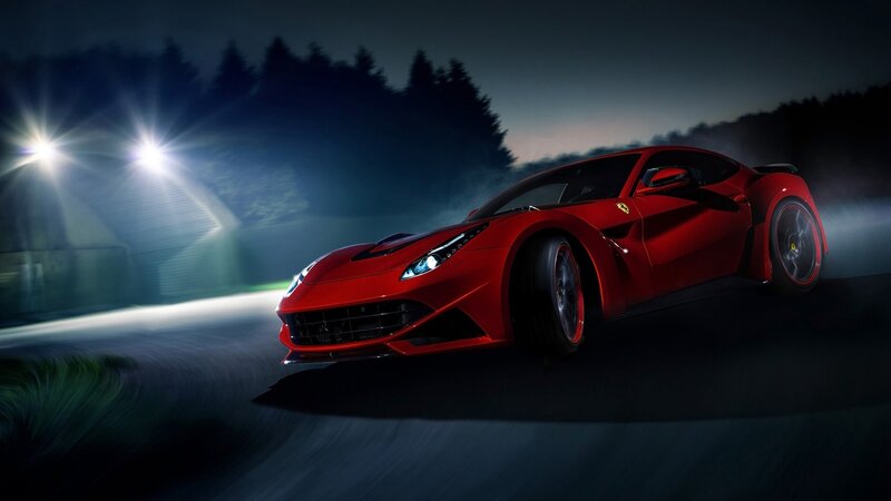 Red Ferrari Sports Car — Dramatic, Night, Photograph, Lights