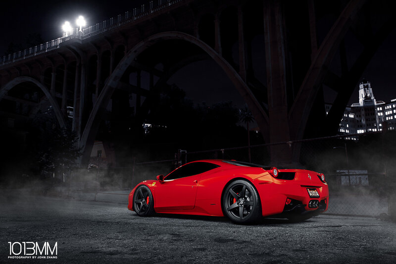 Red Ferrari Sports Car — Dramatic, Night, Photograph