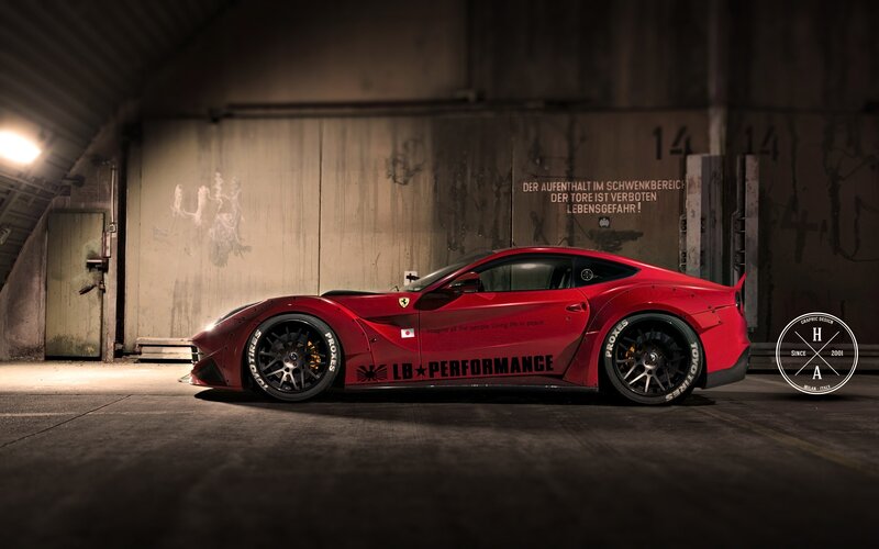 Red Ferrari Sports Car — Dramatic, Night, Photograph, Tires