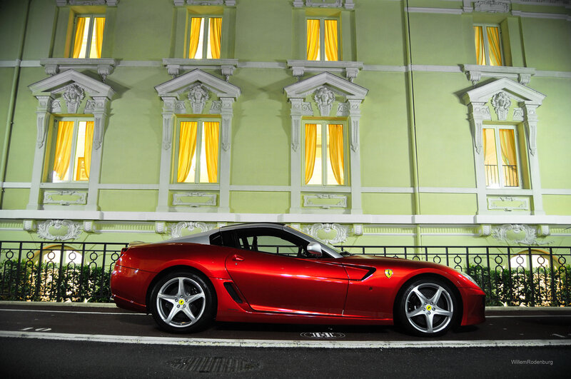 Red Ferrari Sports Car — Dramatic, Night