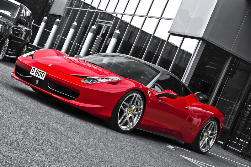 Red Ferrari Sports Car — Dramatic, Photograph, Building