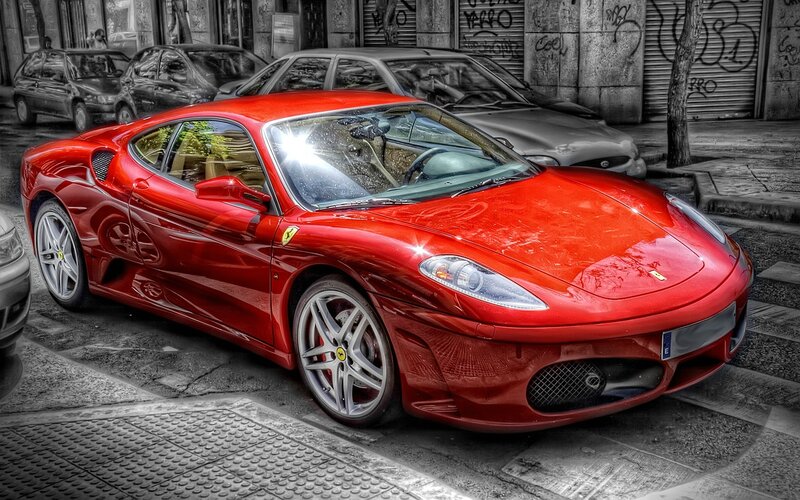 Red Ferrari Sports Car — Dramatic, Photograph, Cars, Graffiti