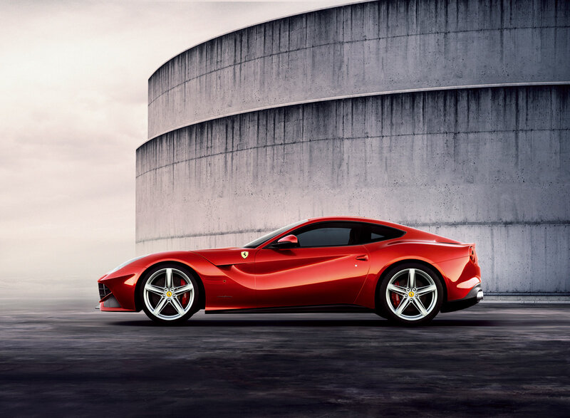 Red Ferrari Sports Car — Dramatic, Photograph, Concrete Structure