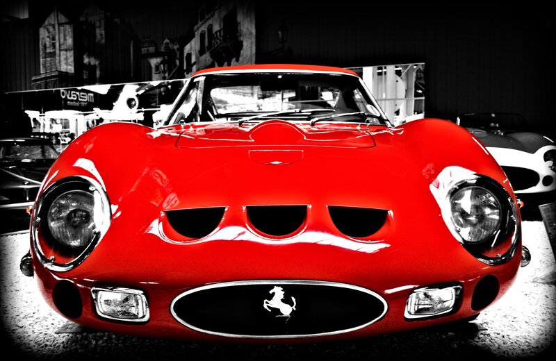 Red Ferrari Sports Car — Dramatic, Photograph, Headlights