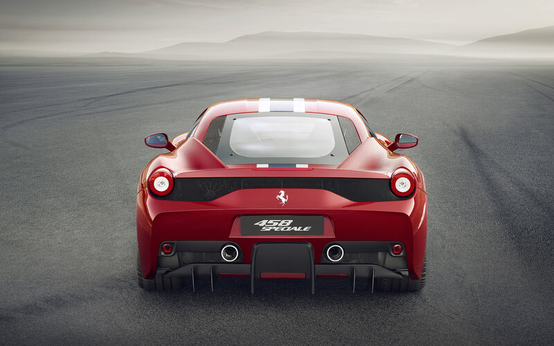 Red Ferrari Sports Car — Dramatic, Photograph, Race Track, Mountains