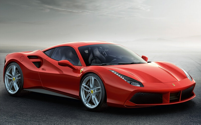 Red Ferrari Sports Car — Dramatic, Photograph, Road, Sky