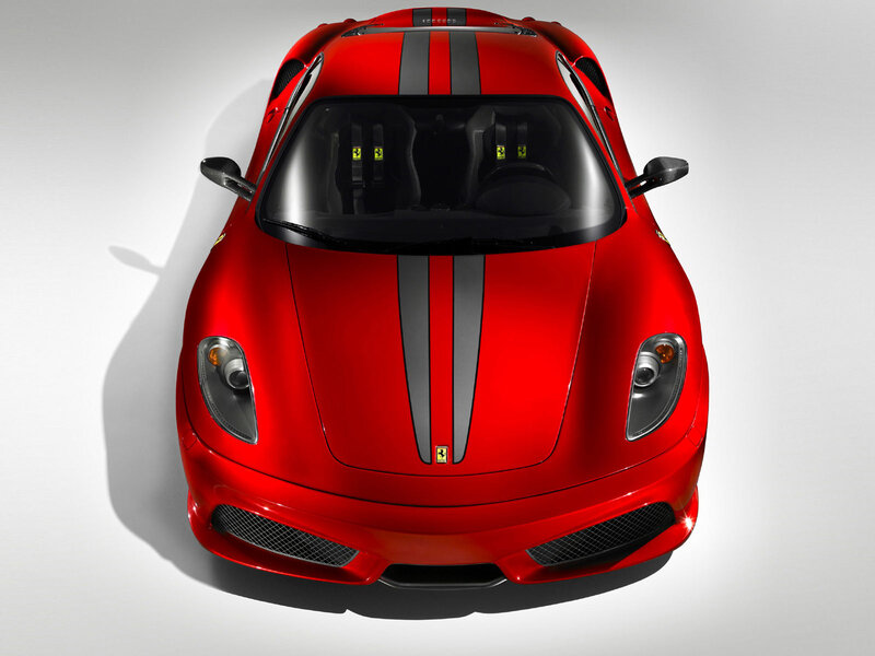 Red Ferrari Sports Car — Dramatic, Photograph, Stripes, Headlights, Grille