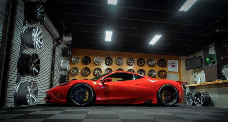 Red Ferrari Sports Car — Dramatic, Photograph, Wheels, Car Showroom