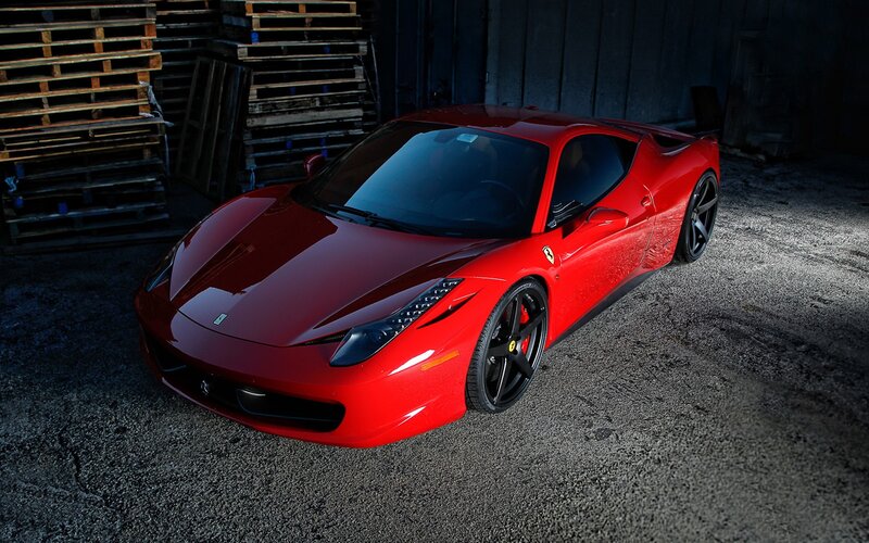 Red Ferrari Sports Car — Dramatic, Photograph, Wooden Pallets