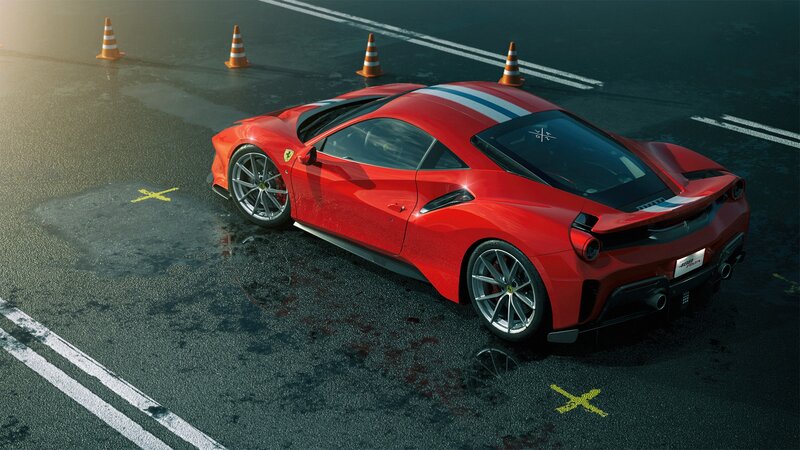 Red Ferrari Sports Car — Dramatic, Sunset, 3d Render