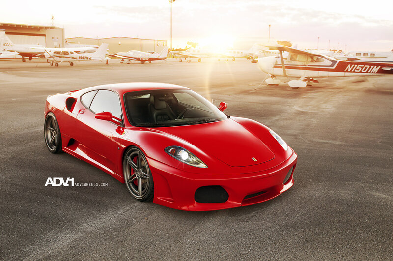 Red Ferrari Sports Car — Dramatic, Sunset, Photograph