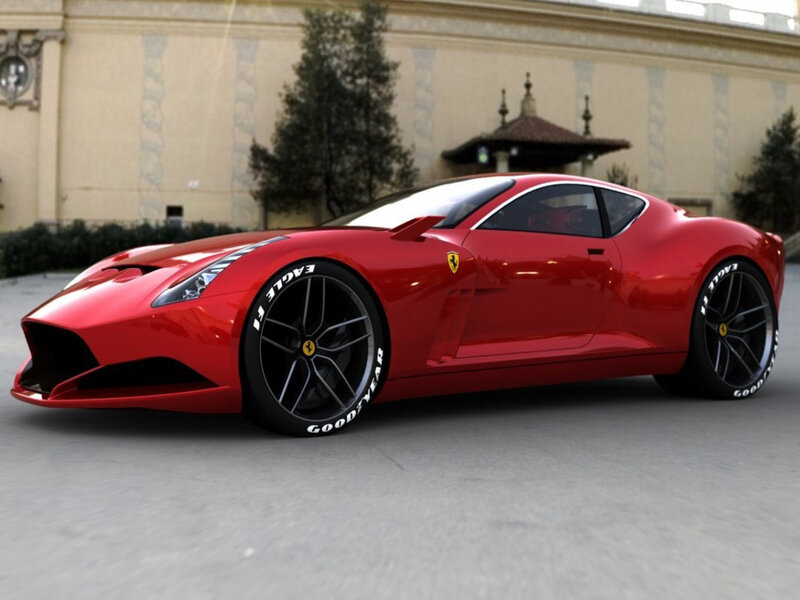 Red Ferrari Sports Car — Dynamic, Afternoon, 3d Render