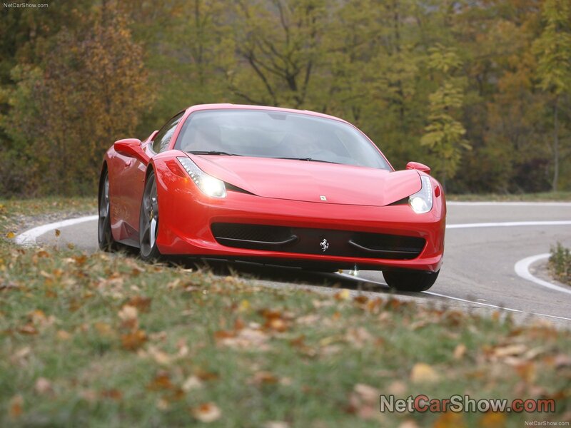 Red Ferrari Sports Car — Dynamic, Autumn, Photograph