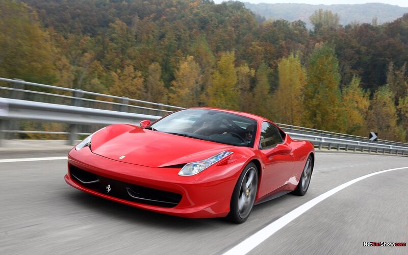 Red Ferrari Sports Car — Dynamic, Autumn