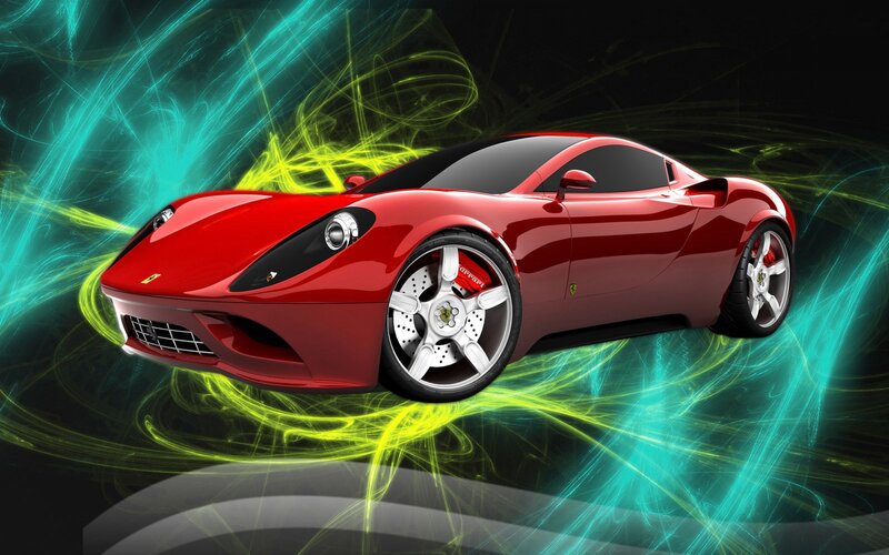 Red Ferrari Sports Car — Dynamic, Digital Art, Lights