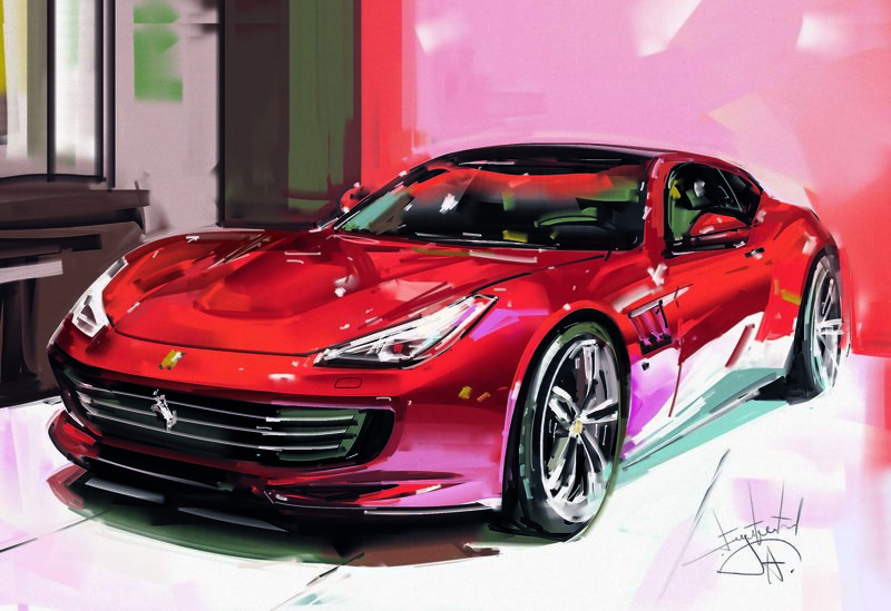 Red Ferrari Sports Car — Dynamic, Digital Art, Signature