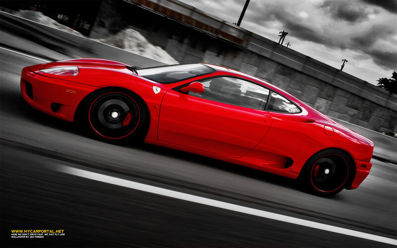 Red Ferrari Sports Car — Dynamic, Photograph, Road, Bridge