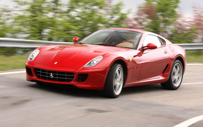 Red Ferrari Sports Car — Dynamic, Spring, Photograph, Road, Trees
