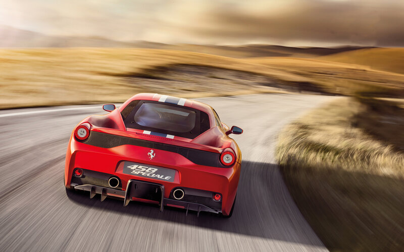 Red Ferrari Sports Car — Dynamic, Sunset