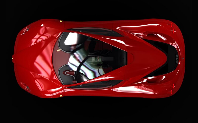 Red Ferrari sports car from above