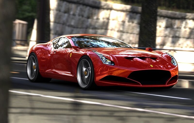 Red Ferrari sports car in motion