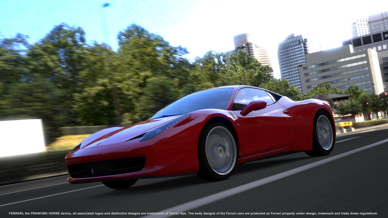 Red Ferrari sports car in motion