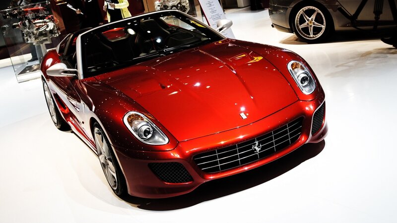 Red Ferrari sports car on display