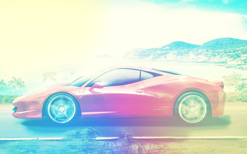 Red Ferrari Sports Car — Pink