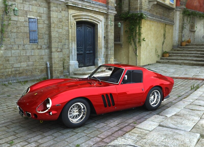 Red Ferrari Sports Car — Serene, Afternoon, 3d Render, Stone Building
