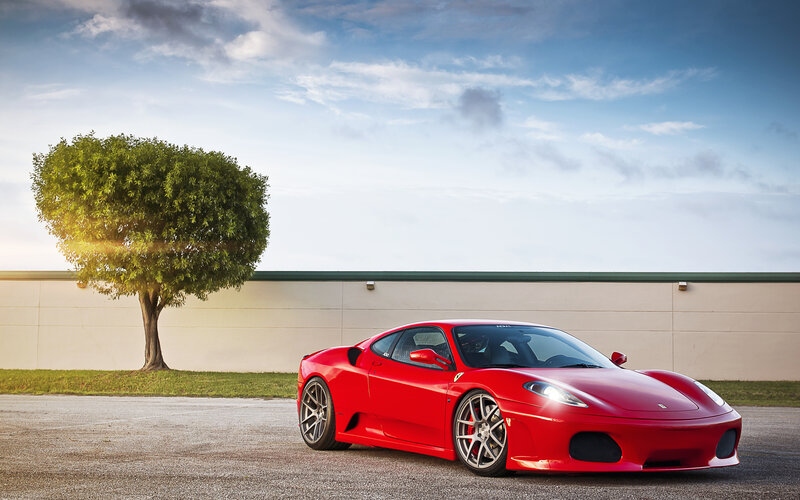 Red Ferrari Sports Car — Serene, Afternoon, Photograph, Tree