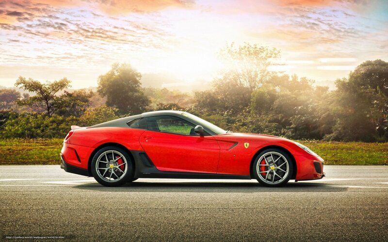 Red Ferrari Sports Car — Serene, Sunset, Photograph, Road