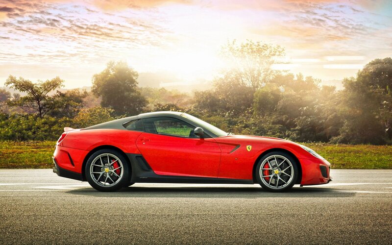 Red Ferrari Sports Car — Serene, Sunset, Photograph