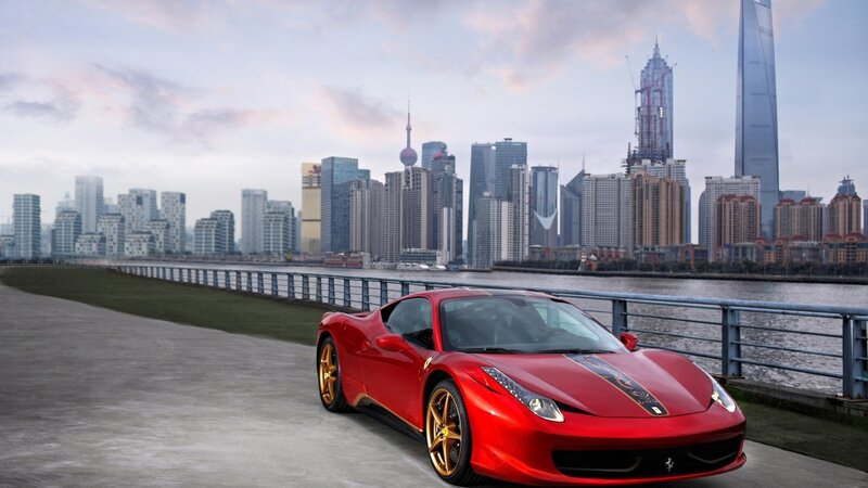 Red Ferrari Sports Car — Skyscraper