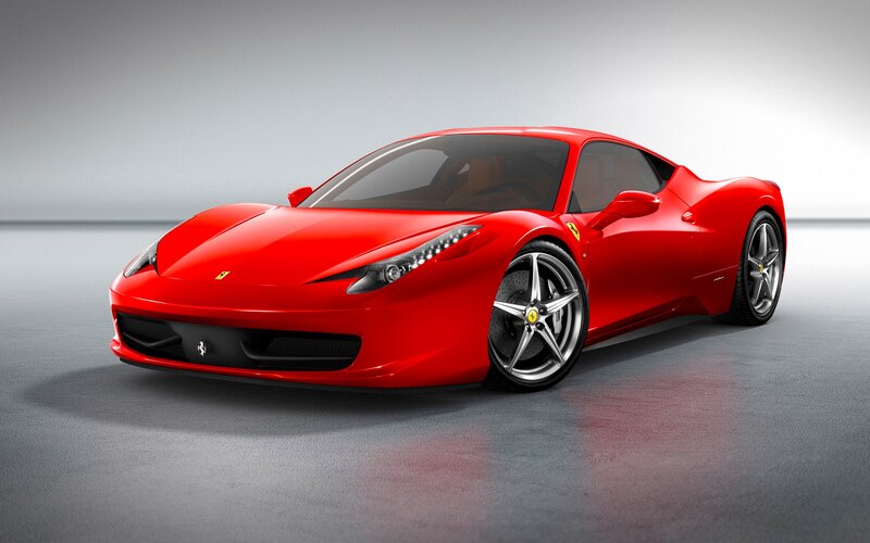 Red Ferrari Sports Car — Wheels, Windows