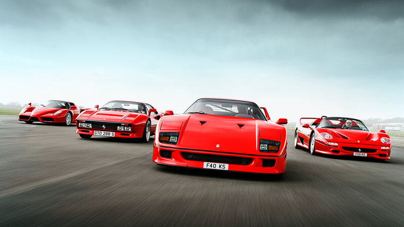 Red Ferrari Sports Cars — Dynamic, Morning