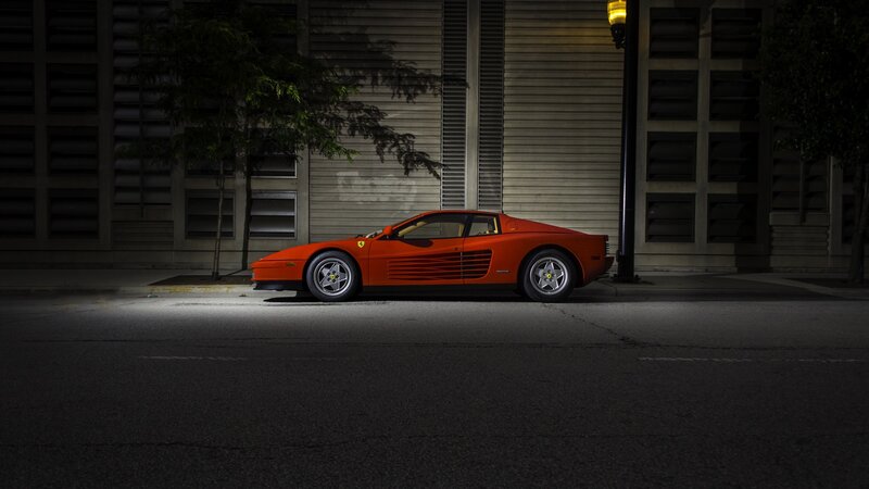 Red Ferrari Testarossa — Dramatic, Night