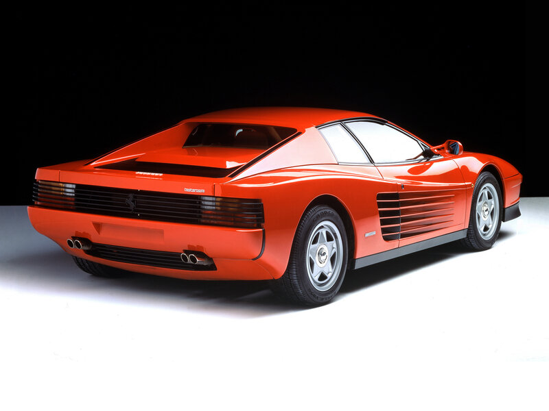 Red Ferrari Testarossa — Dramatic, Photograph, Car, Exhaust Pipes