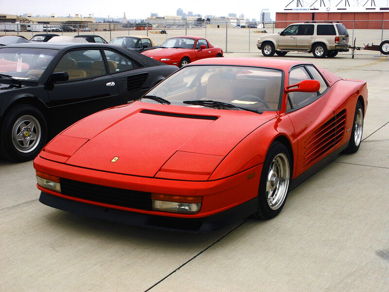 Red Ferrari Testarossa parked