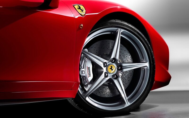 Red Ferrari wheel close-up