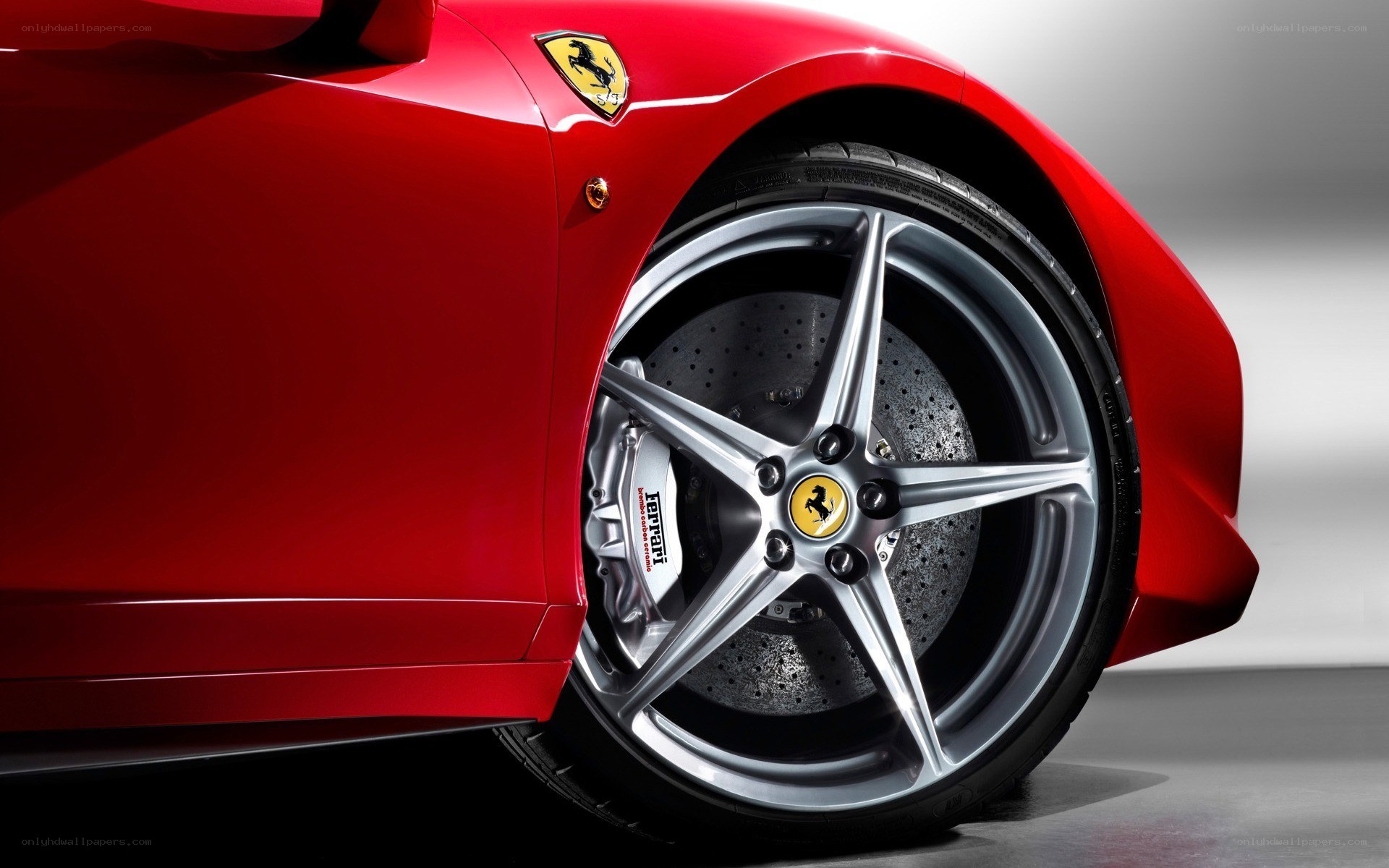 Red Ferrari wheel close-up