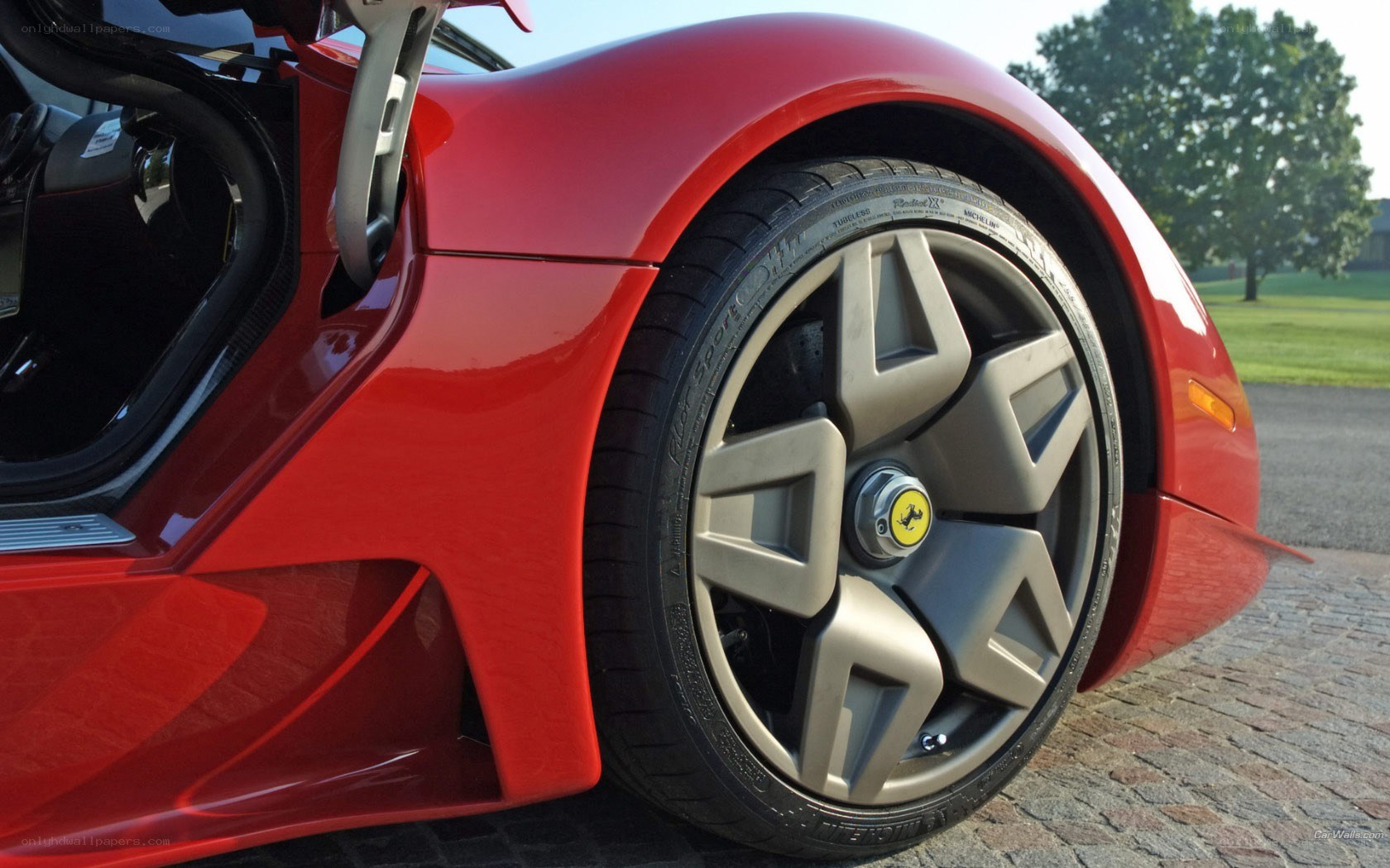 Red Ferrari wheel close-up
