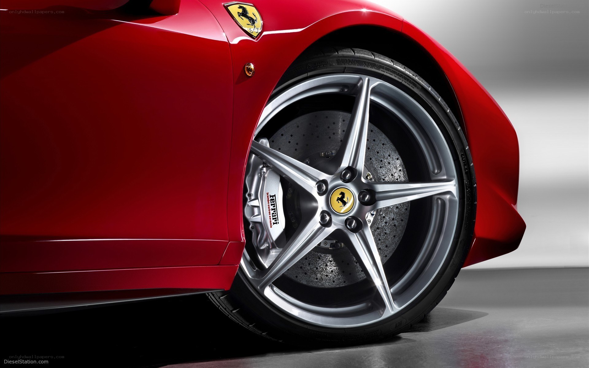 Red Ferrari wheel close-up