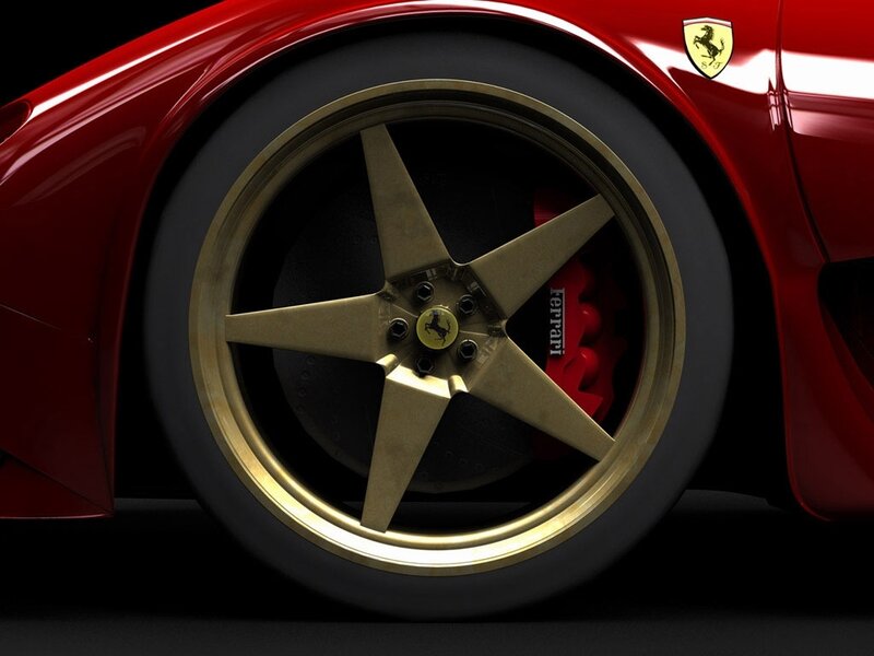 Red Ferrari Wheel — Dramatic, Photograph