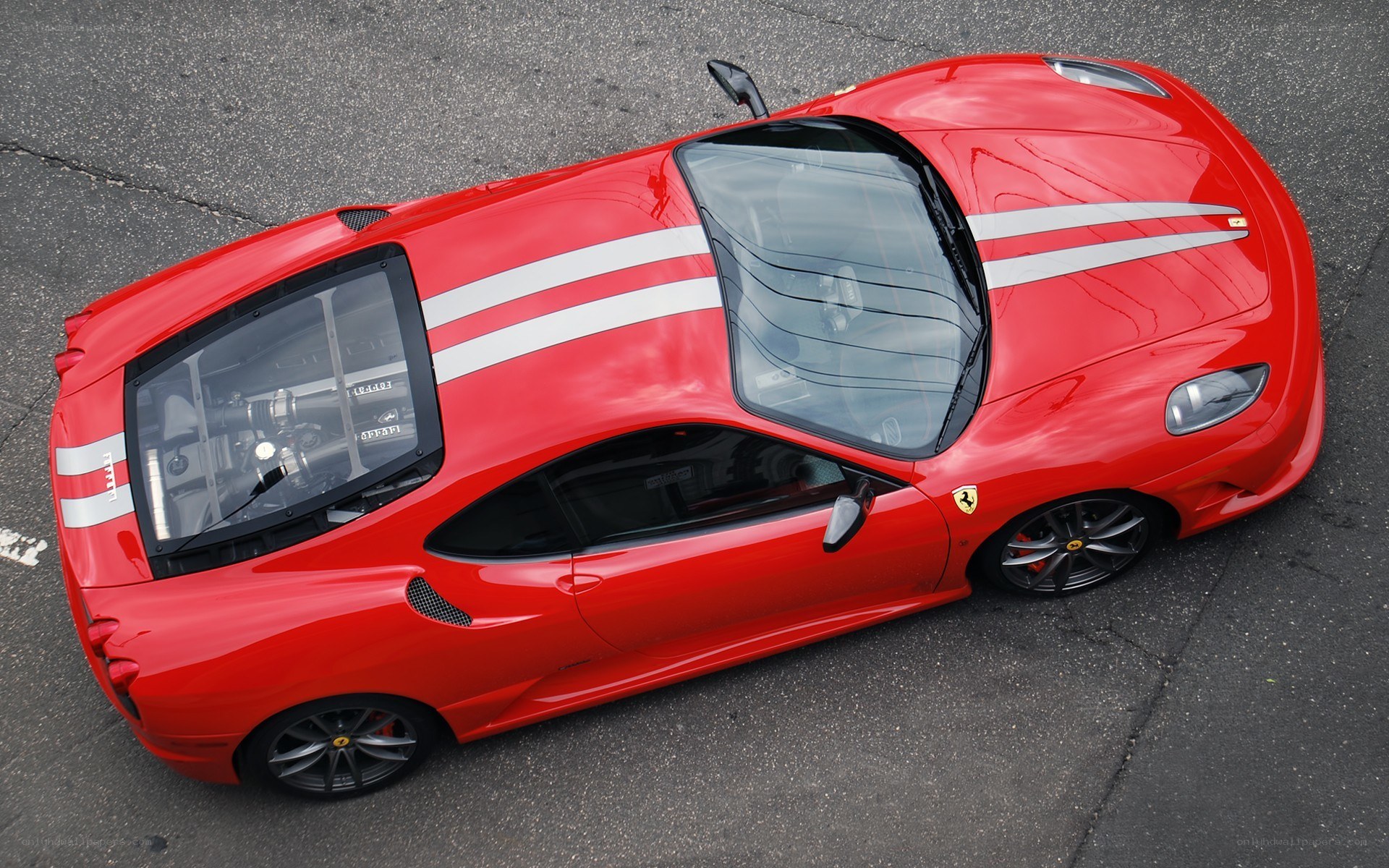 Red Ferrari with white stripes