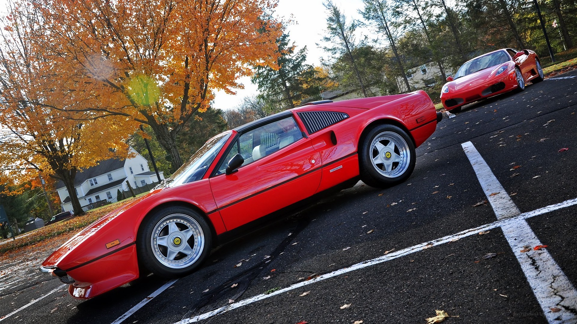 Red Ferraris in autumn