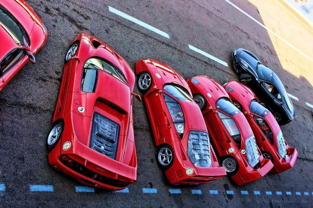 Red Ferraris on a racetrack