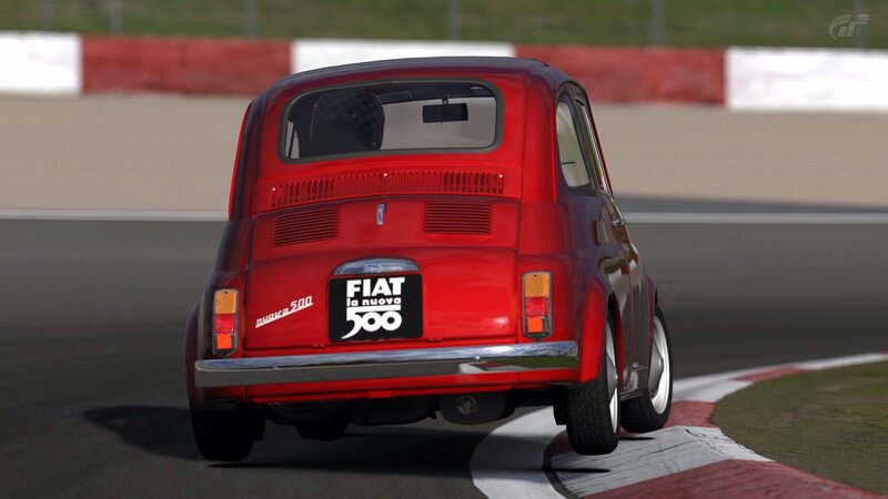 Red Fiat 500 on Track