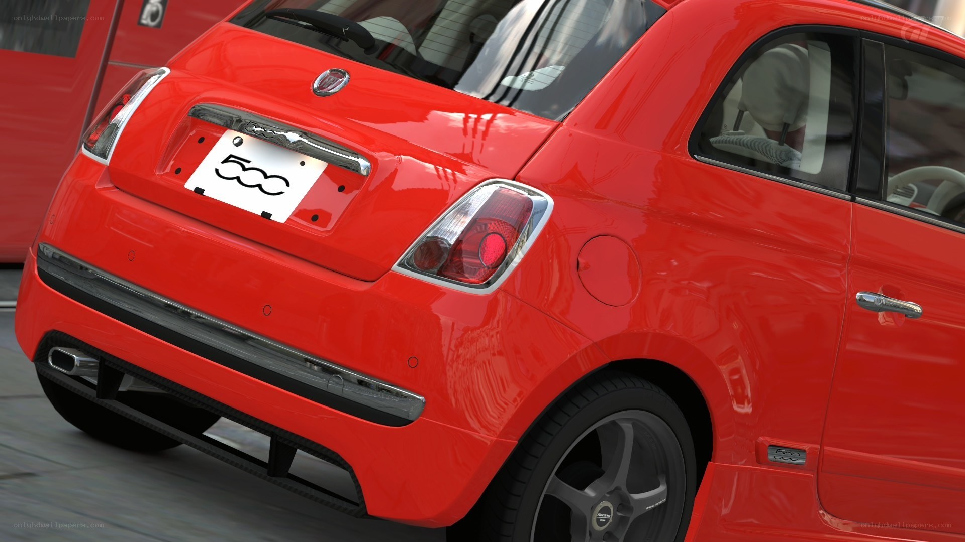 red fiat 500 rear view