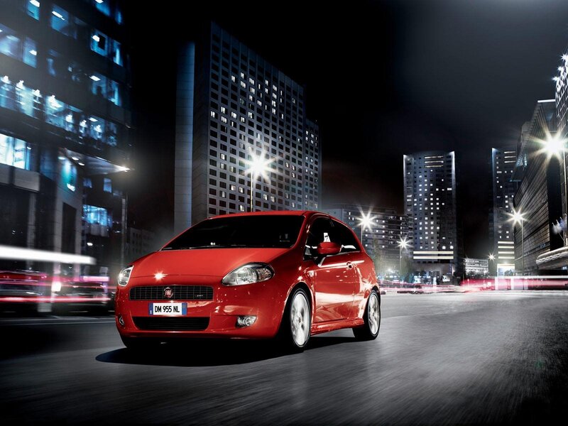 Red Fiat Car — Dramatic, Night