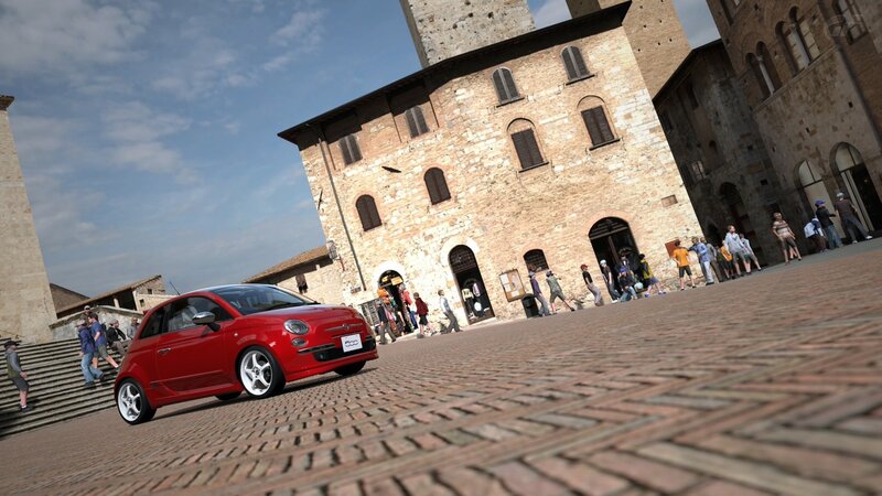 Red Fiat in Italian square